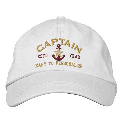 Personalized YEAR Names Captain Gold Star Anchor Embroidered Baseball Hat