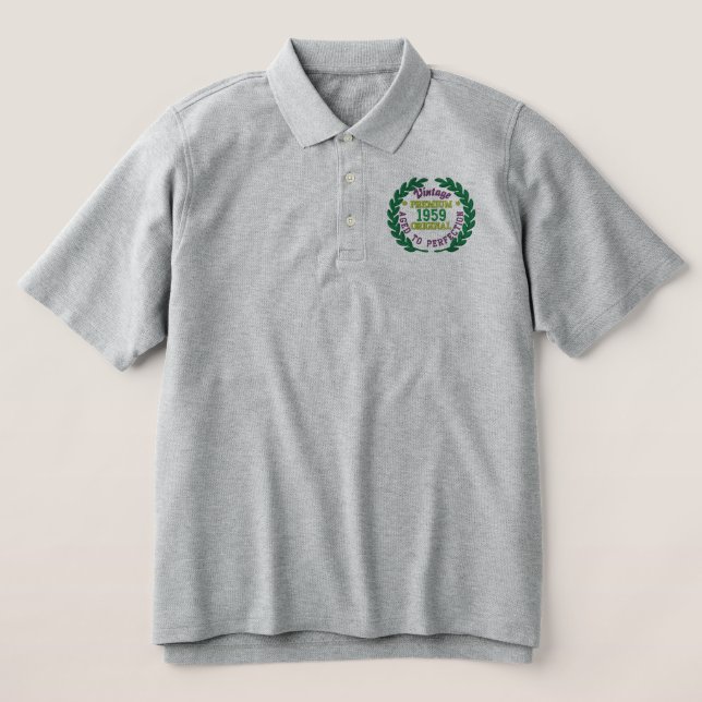 Personalized YEAR Vintage Laurels Embroidery Embroidered Polo Shirt (Design Front)