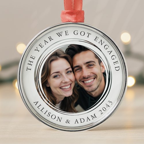 Personalized Year We Got Engaged Photo Metal Ornament