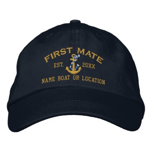 Personalized YEAR with Names First Mate Anchor Embroidered Baseball Cap