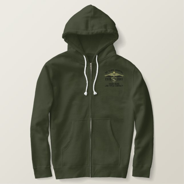 Personalized Year Your Text Medical Caduceus Embroidered Hoodie (Design Front)