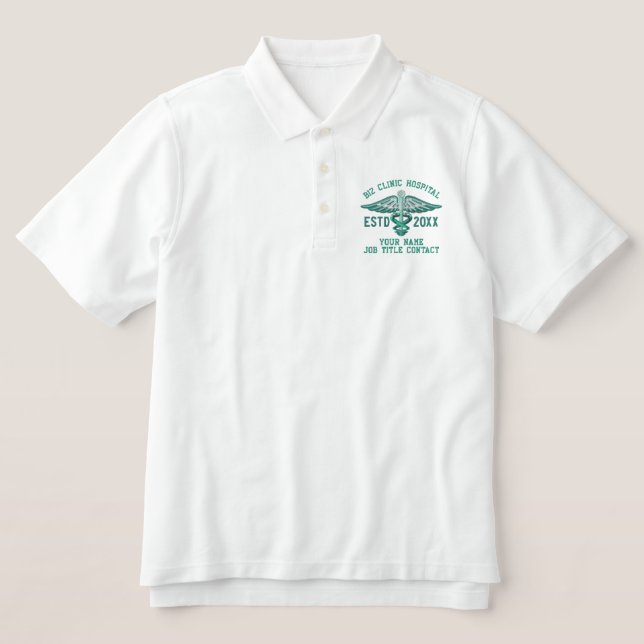 Personalized Year Your Text Medical Caduceus Embroidered Polo Shirt (Design Front)