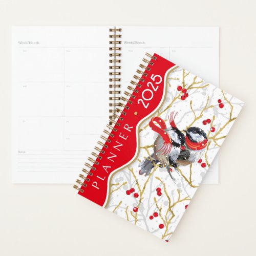 Personalized Yearly Planner Cuddling Chickadees