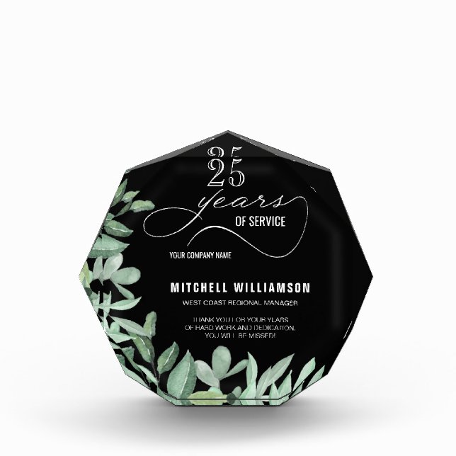 Personalized Years of Service Retirement Keepsake Acrylic Award (Front)