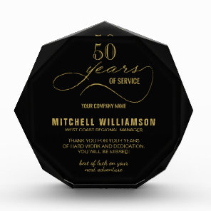 Personalized Years of Service Retirement Keepsake  Acrylic Award