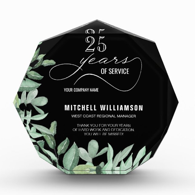 Personalized Years of Service Retirement Large Acrylic Award (Front)