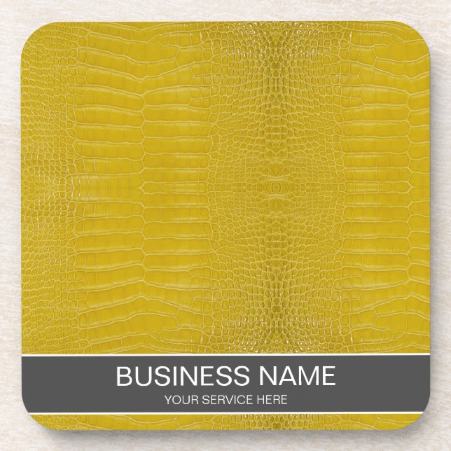 Personalized Yellow Alligator Texture Print Beverage Coaster (Front)