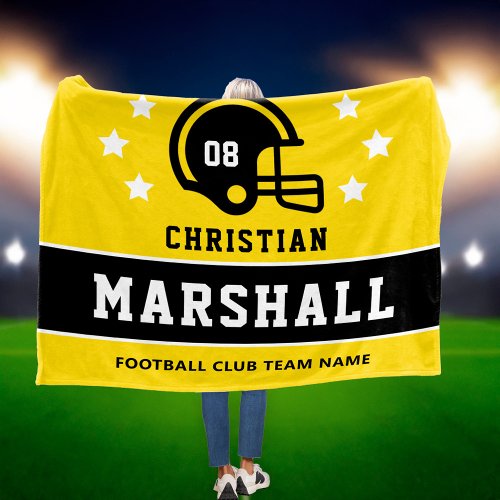 Personalized Yellow and Black Football Player Name Fleece Blanket