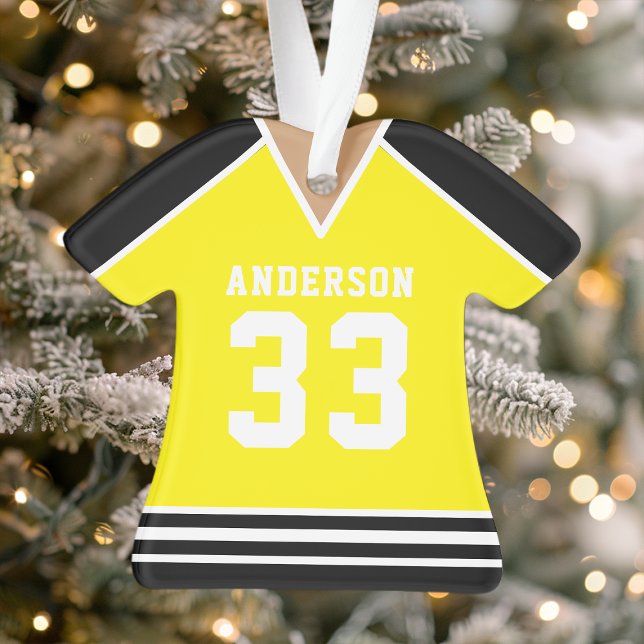 Personalized Yellow and Black Hockey Jersey Ornament (Creator Uploaded)