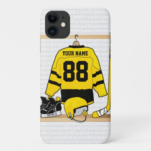 Personalized Yellow and Black Ice Hockey Jersey iPhone 11 Case