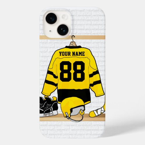 Personalized Yellow and Black Ice Hockey Jersey Case_Mate iPhone 14 Case