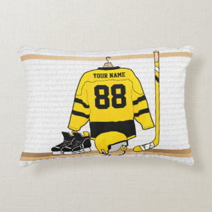 Personalized Yellow and Black Ice Hockey Jersey Decorative Pillow