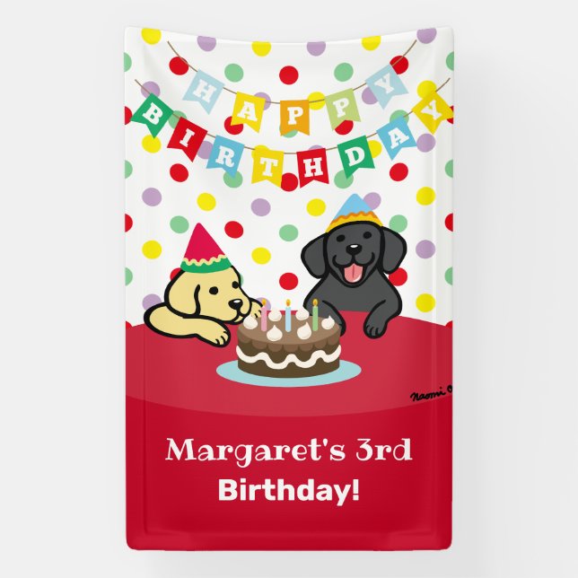 Personalized Yellow and Black Labradors Birthday Banner (Vertical)