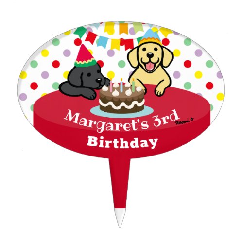 Personalized Yellow and Black Labradors Birthday Cake Topper
