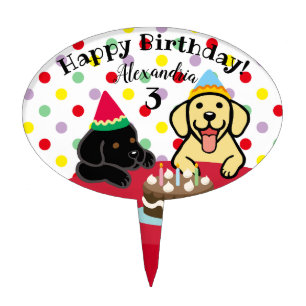 Personalized Yellow and Black Labradors Birthday Cake Topper