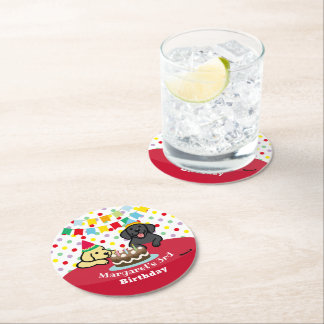 Personalized Yellow and Black Labradors Birthday Round Paper Coaster