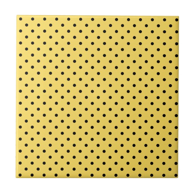 Personalized Yellow and Black Polka Dot Pattern Ceramic Tile (Front)
