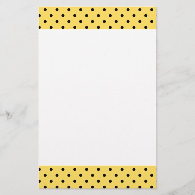Personalized Yellow and Black Polka Dot Pattern Stationery (Front)