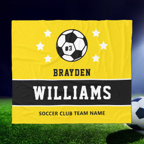 Personalized Yellow and Black Soccer Player Name Fleece Blanket