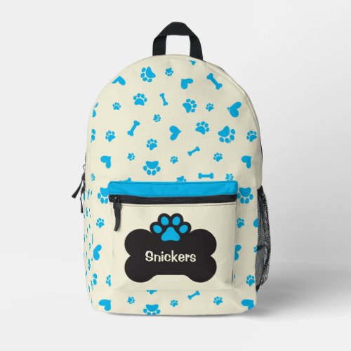 Personalized Yellow and Blue Dog Paw Printed Backpack