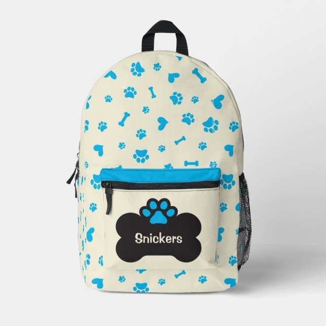 Personalized Yellow and Blue Dog Paw Printed Backpack (Front)