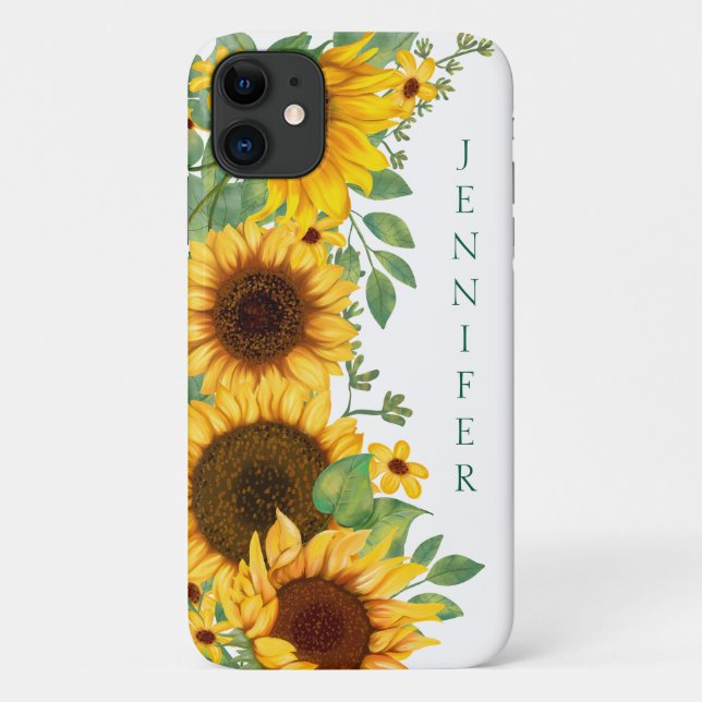 Personalized Yellow and Green Sunflower Bouquet Case-Mate iPhone Case (Back)