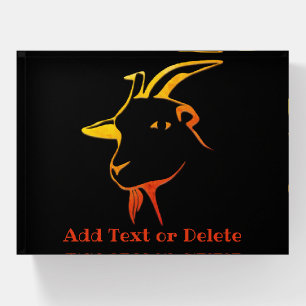 Personalized Yellow and Orange Goat on black Paperweight