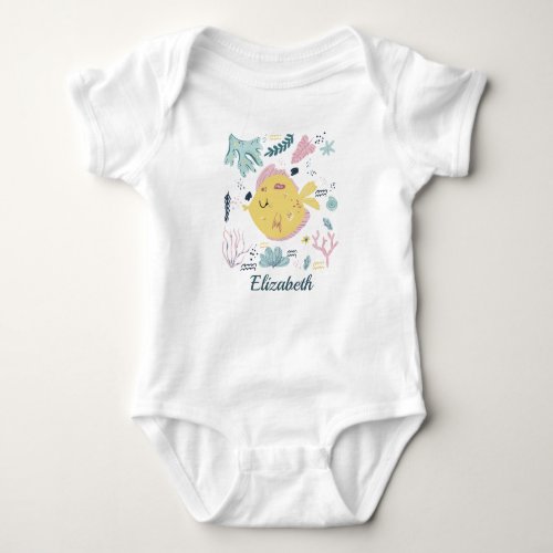 Personalized Yellow and Pink Fish Sea Life Ocean Baby Bodysuit