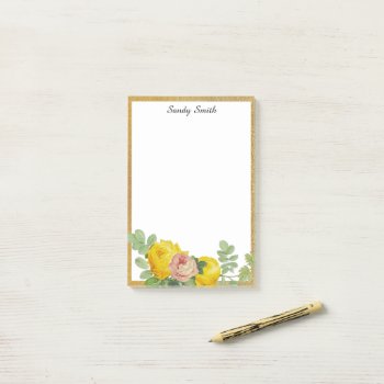 Personalized Yellow And Pink Roses Floral  Post-it Notes by Susang6 at Zazzle