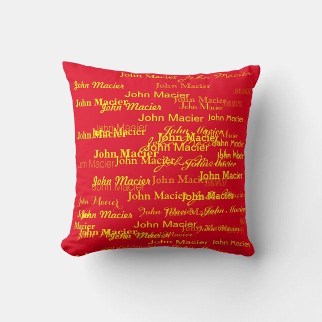 personalized yellow and red, cool typography throw pillow (Front)