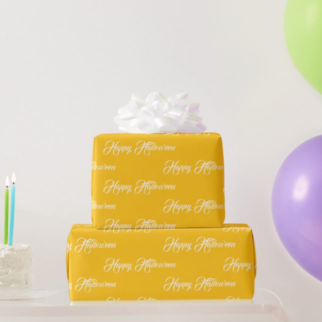 Personalized yellow and white Happy Halloween Wrapping Paper (Party Gifts)