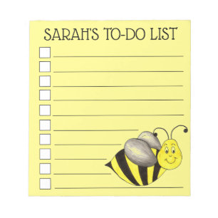 Personalized Yellow Bee Bumblebee To Do List Notepad