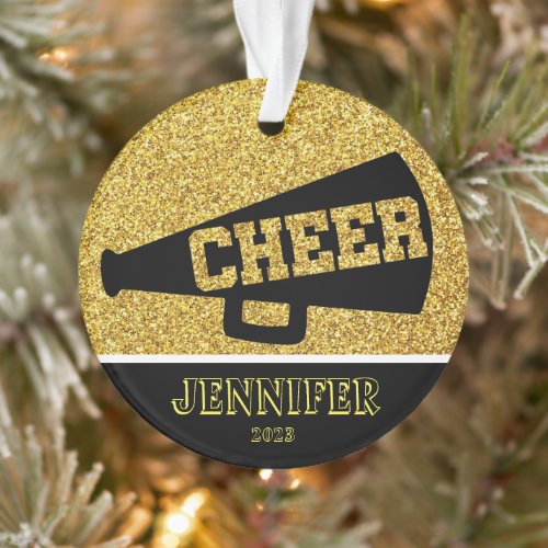 Personalized Yellow  Black Cheerleading Ornament 