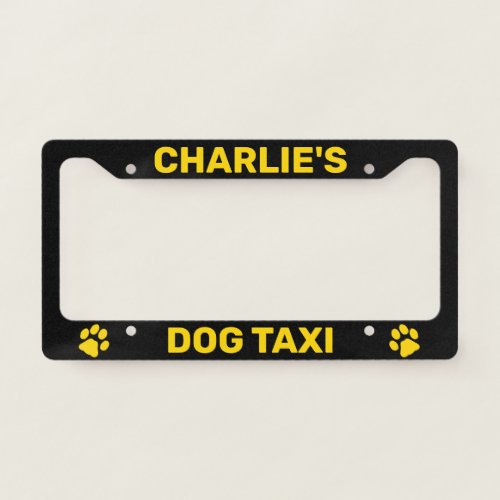 Personalized Yellow Black Dog Taxi  License Plate Frame