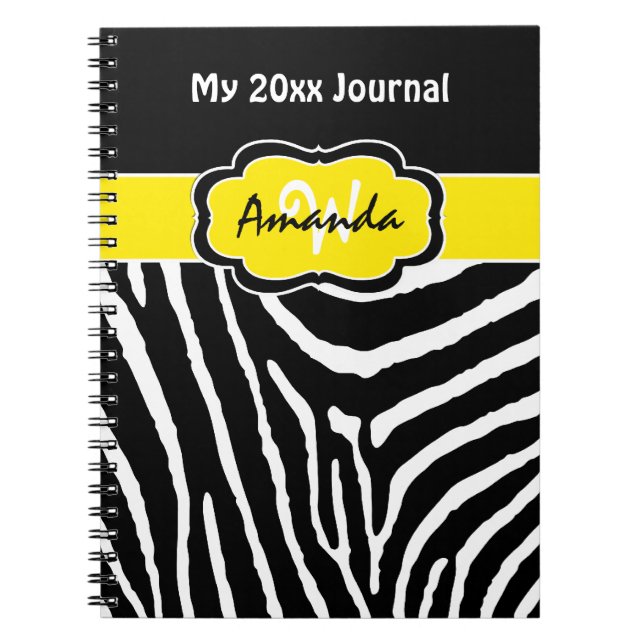 Personalized Yellow Black White Zebra Journal (Front)