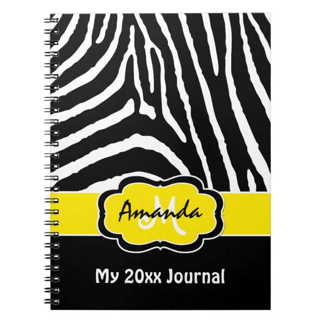 Personalized Yellow Black White Zebra Stripe Notebook (Front)