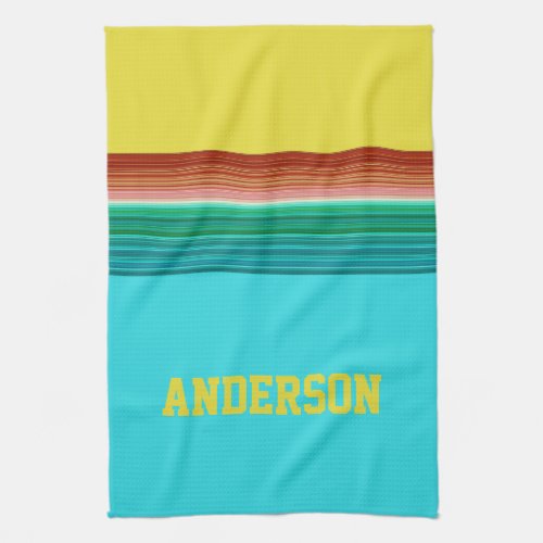 Personalized Yellow Blue Multicolor Stripe Pattern Kitchen Towel