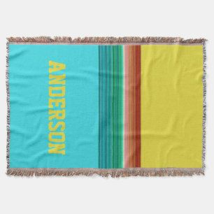 Personalized Yellow Blue Multicolor Stripe Pattern Throw Blanket