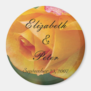 Personalized Yellow Blushing Rose Wedding Magnet