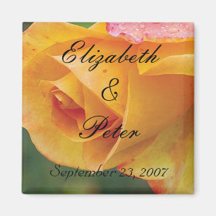 Personalized Yellow Blushing Rose Wedding Magnet
