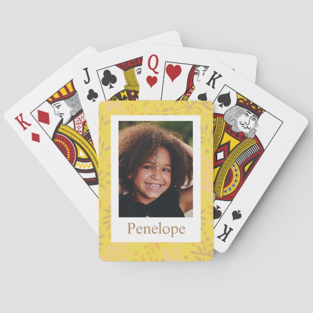 Personalized Yellow Botanical Photo Name Unique Poker Cards (Back)