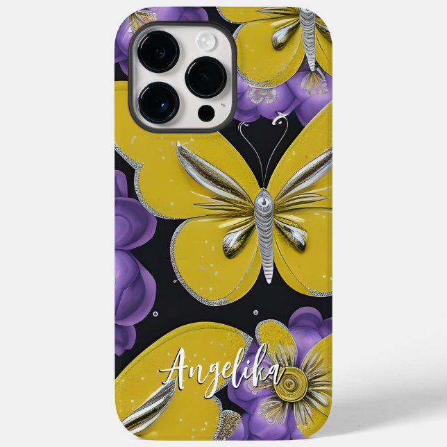 Personalized Yellow Butterflies and Purple Flowers Case-Mate iPhone Case (Back)