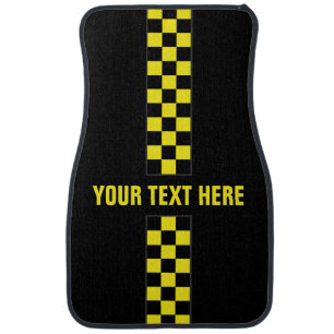 Personalized Yellow Checkered Stripe Car Mats
