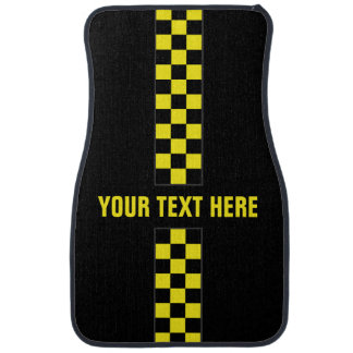 Personalized Yellow Checkered Stripe Car Mats