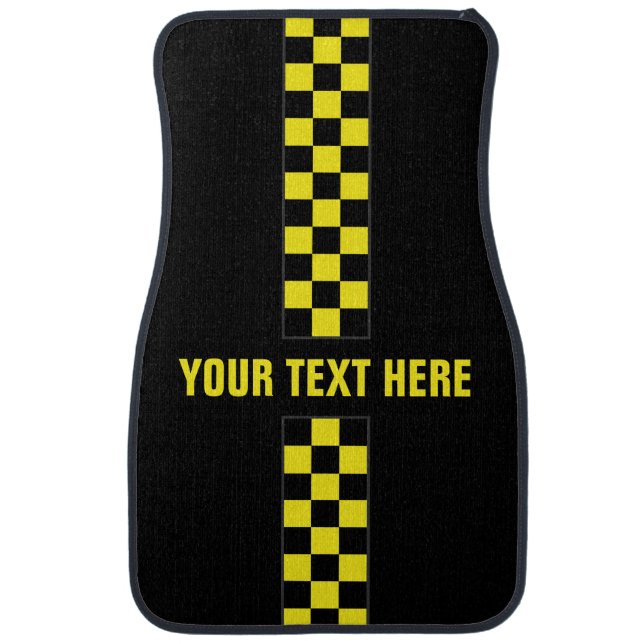 Personalized Yellow Checkered Stripe Car Mats (Front)