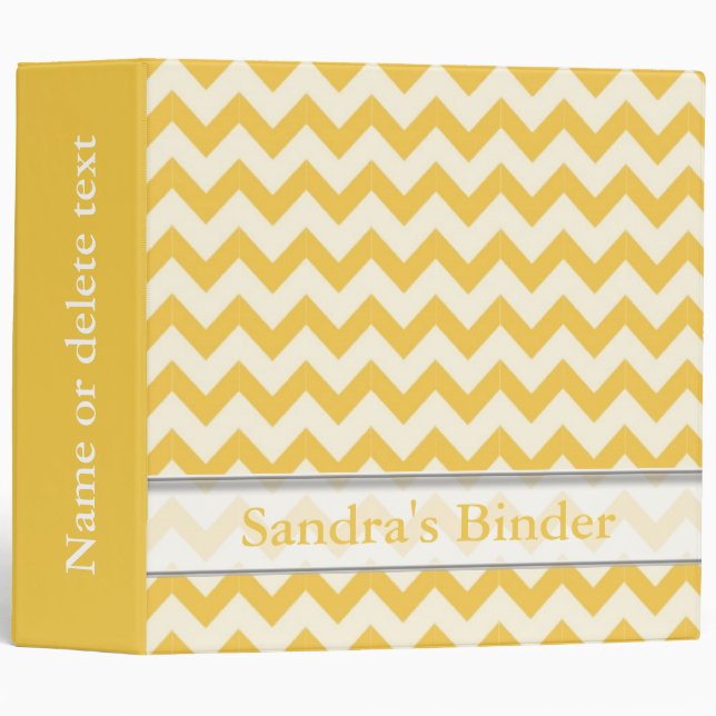 Personalized Yellow Chevron Zigzag Stripe Pattern 3 Ring Binder (Front/Spine)