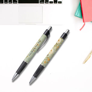 Personalized Yellow Cream Floral Business Pen