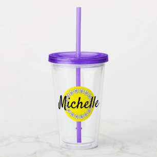 Personalized yellow daisy flower tumbler glass