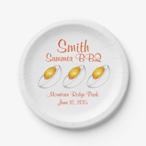 Personalized Yellow Deviled Egg Summer BBQ Picnic Paper Plates