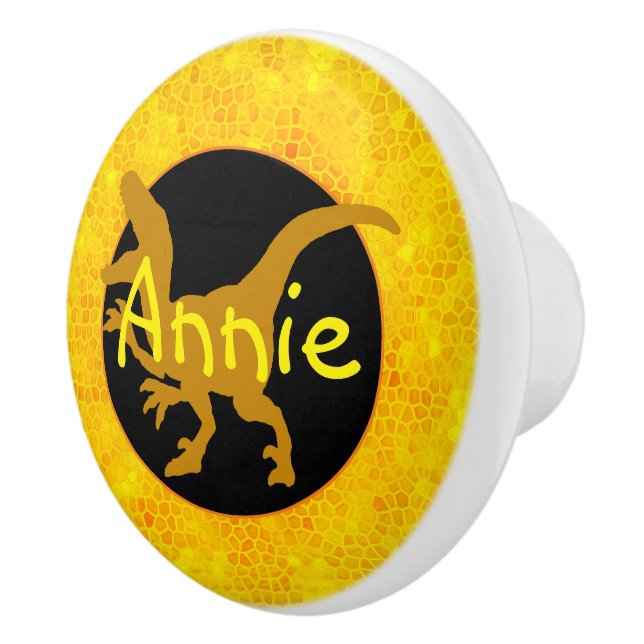Personalized Yellow Dinosaur Hide Ceramic Knob (Right)
